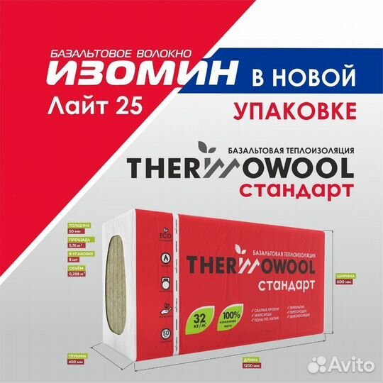 Утеплитель Изомин ThermoWool стандарт