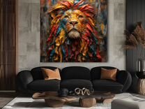 Современная картина текстурной пастой лев с дредам