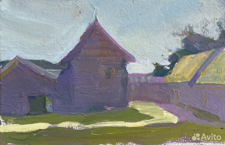 Этюд деревянных домиков маслом