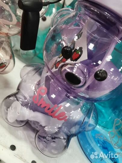 Бутылка для воды детская с трубочкой Smile Мишка