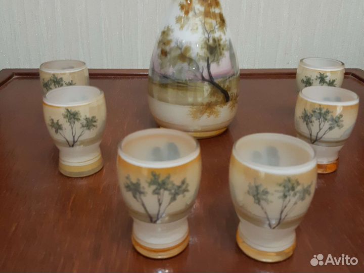 Штоф и рюмки, роспись на стекле