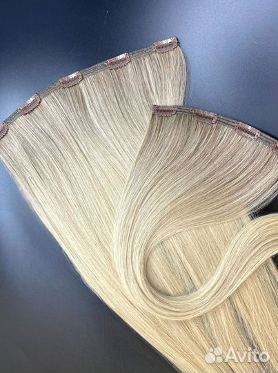 Натуральные волосы на заколках, волна