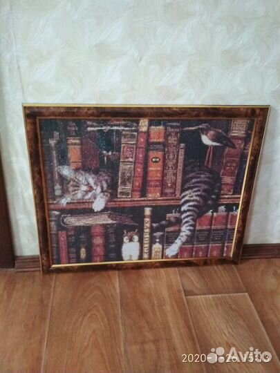Картина алмазная мозаика. Кот в книгах