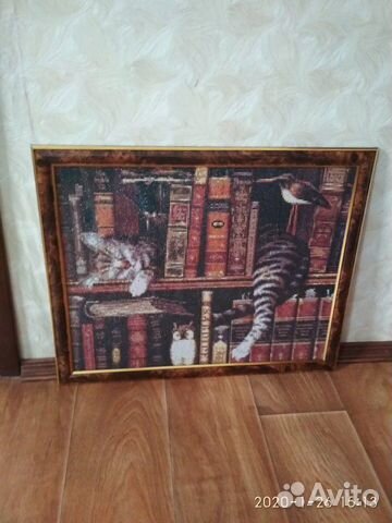 Картина алмазная мозаика. Кот в книгах