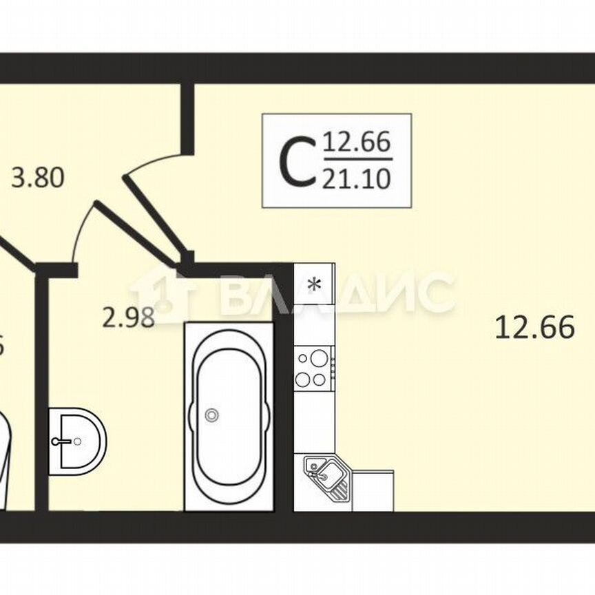 Квартира-студия, 21,1 м², 2/12 эт.