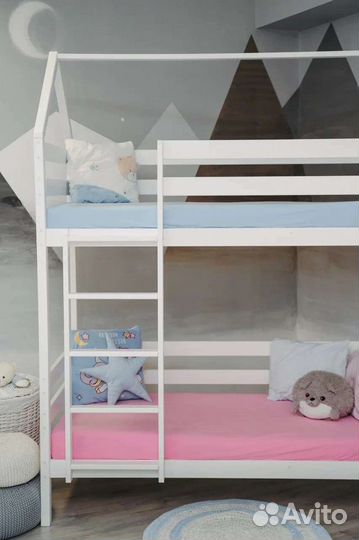 Двухъярусная кровать-домик classic (белая)