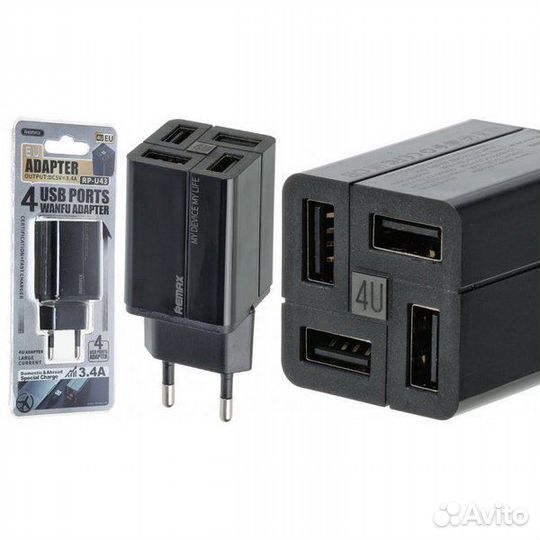 Адаптер Remax «RP-U43» 4 порта USB 3.4A