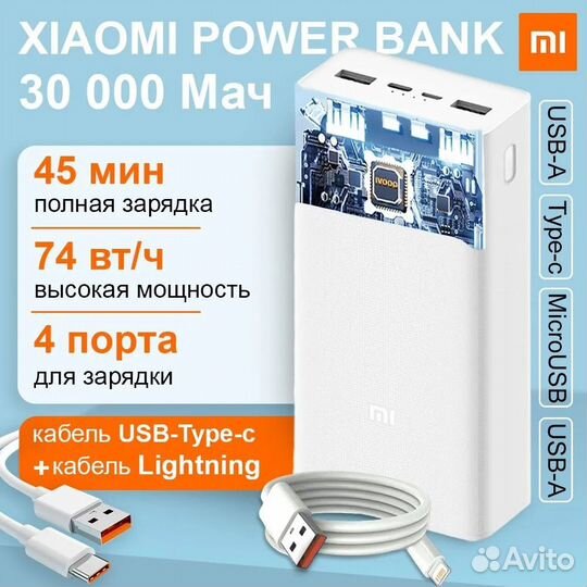 Xiaomi Внешний аккумулятор (Пауэрбанк) 30000 мАч