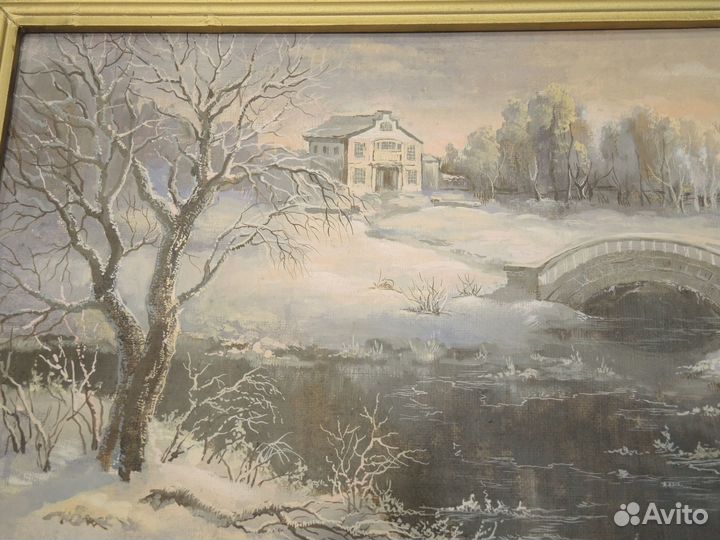 Картина зимой зимний пейзаж в рамке