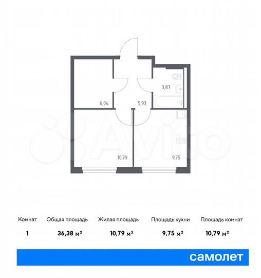 1-к. квартира, 36,4 м², 9/9 эт.