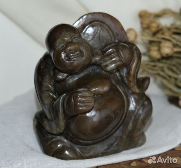 Нефрит Бог Богатства/Удачи с Монетой