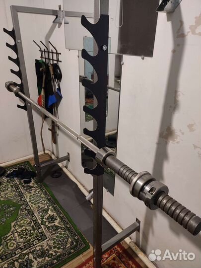 Стойка со скамьей, замки на олимпийский гриф,биц