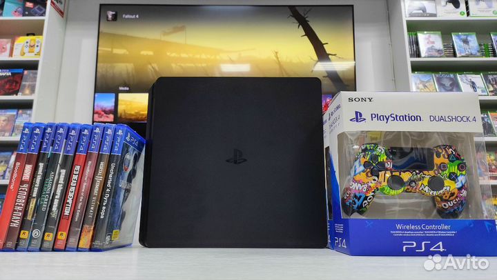 Sony PlayStation 4 Slim + 79 игр и 2 геймпада