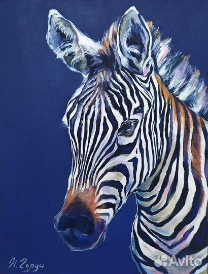 Картина Зебра холст на картоне акрил 30 х 40 см