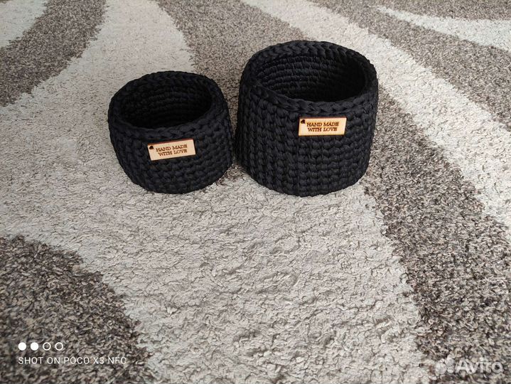 Вязаные корзинки ручной работы