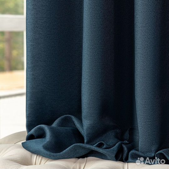 Шторы рогожка орфей темно-лазурный новые пошив