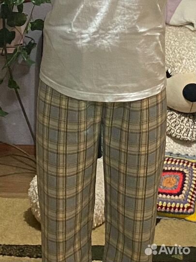 Теплые штаны с начесом, в клетку