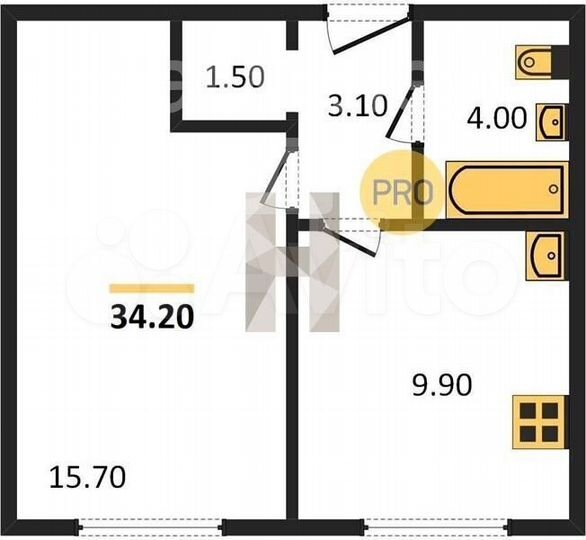 1-к. квартира, 34,2 м², 9/16 эт.