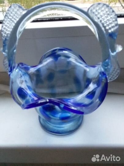 Ваза-конфетница цветное гутное стекло Чехословакия