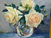 Картина маслом на холсте "Белые розы" (без рамки)
