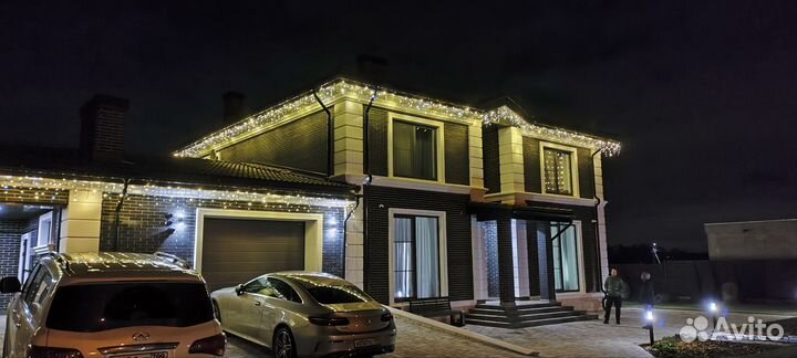 Освещение фасада. Монтаж гибкого неона и новогодни