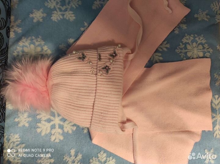 Шапка зимняя и шарф для девочки 48 50