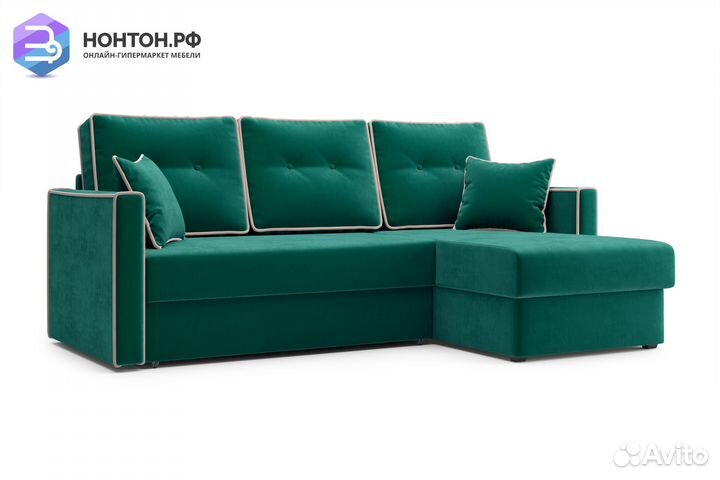 Диван угловой дельфин Леон изумрудный