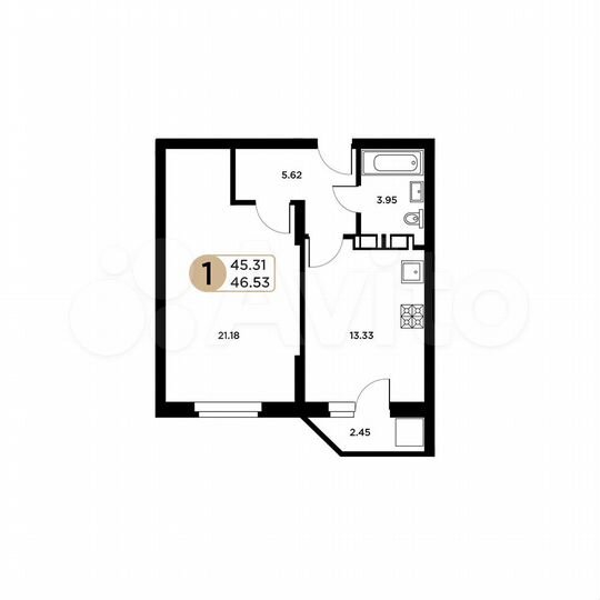 1-к. квартира, 45,3 м², 13/26 эт.