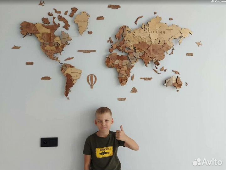 Карта мира из дерева панно на стену