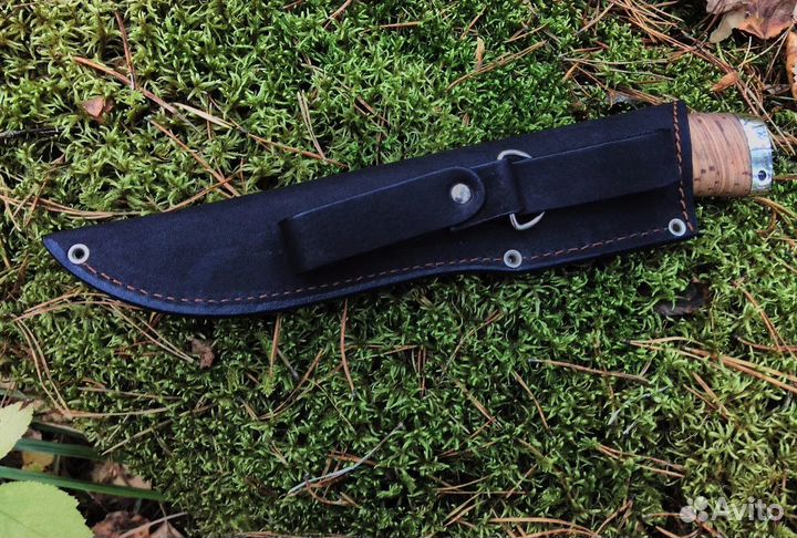 Нож Охотник из дамасской стали с берестой