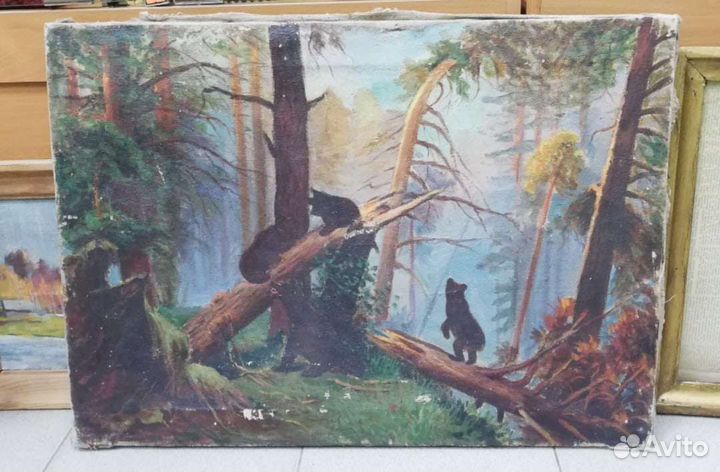 Картина Утро в сосновом бору, Мишки, холст масло
