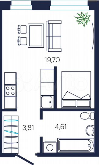 Квартира-студия, 28,1 м², 6/19 эт.