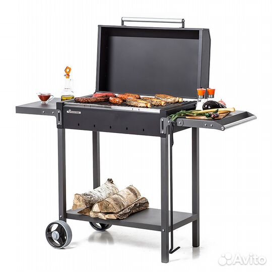 Мангал с крышкой гриль на колесиках