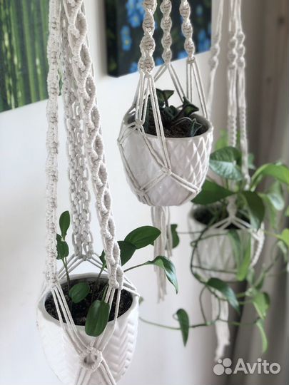 Подвесное Кашпо/Полка для цветов плетеная Макраме