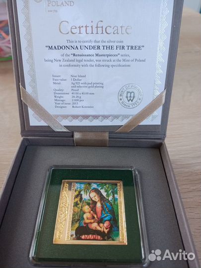 Монета 1 доллар 2013 Мадонна под елями