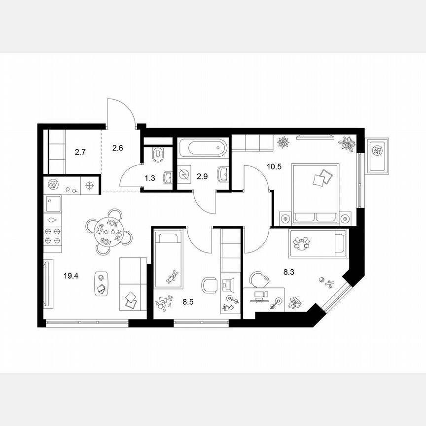 3-к. квартира, 56,2 м², 19/23 эт.