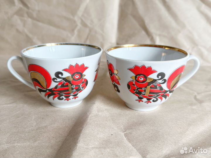 Чашка Лфз СССР Красные петушки