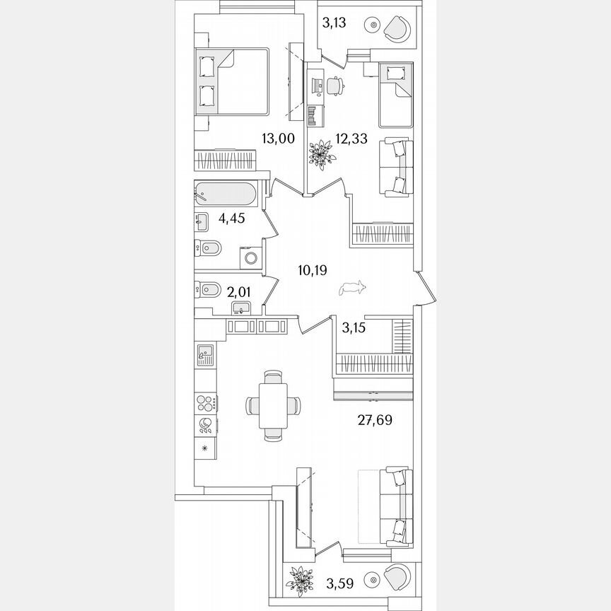 2-к. квартира, 76,2 м², 11/17 эт.