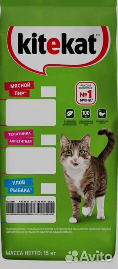 Корм для кошек kitekat 15кг улов рыбака