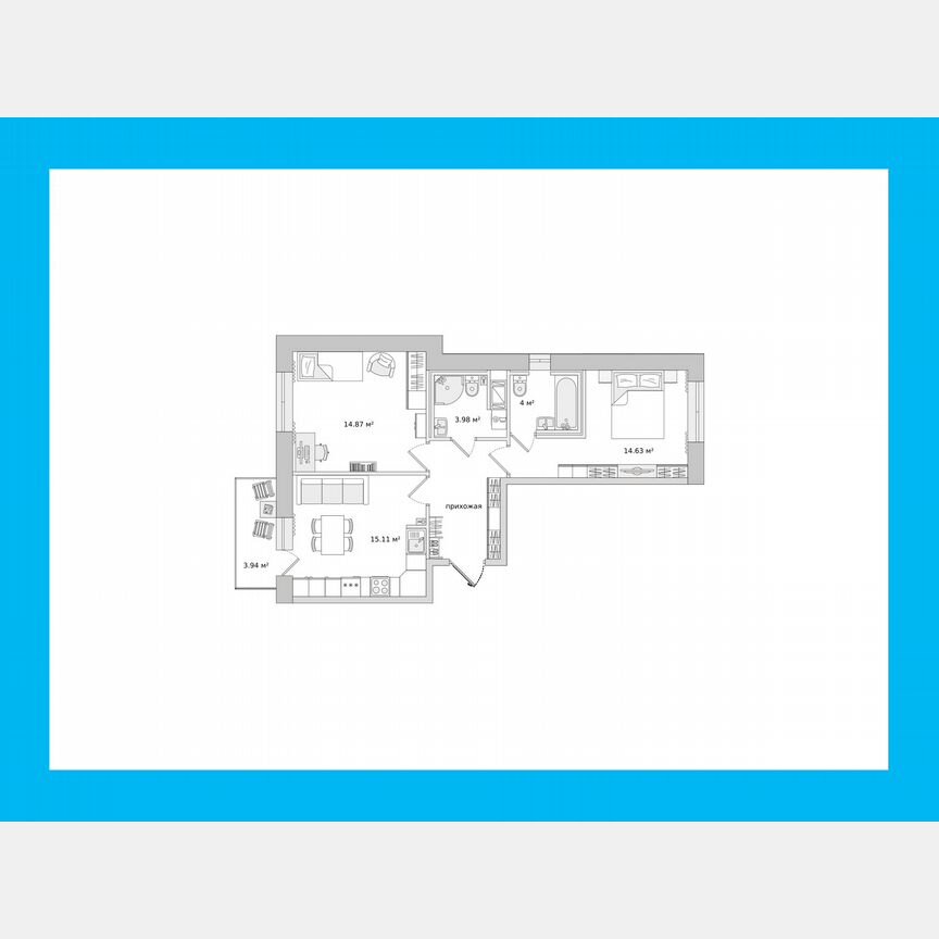2-к. квартира, 60,7 м², 15/17 эт.
