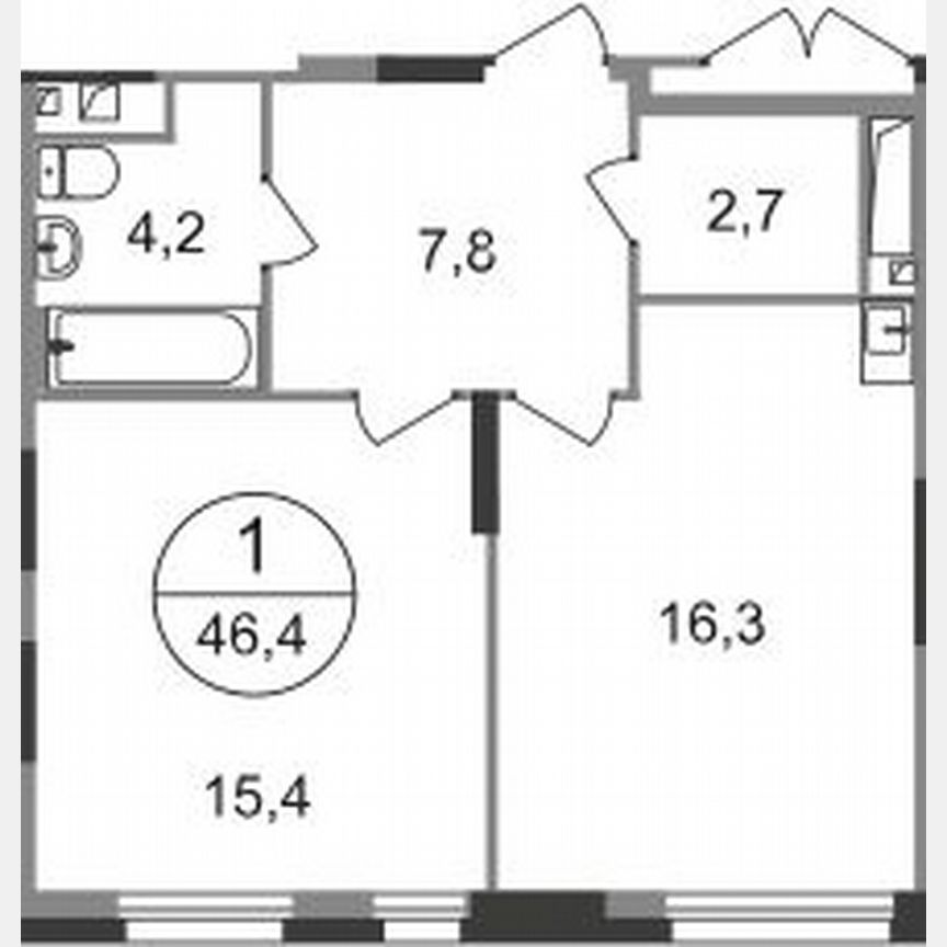 1-к. квартира, 46,4 м², 6/19 эт.