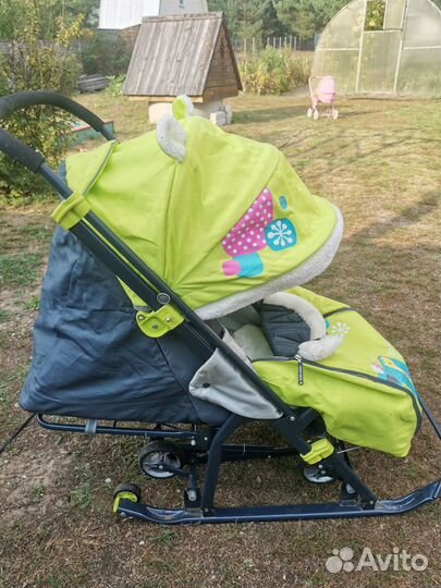 Санки-коляска Ника нд-7-2 Коллаж-жираф лимонный