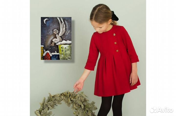 Картина Ангел Хранитель город маслом 35х25на заказ