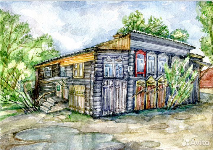 Рисунок «Старый дом». Акварель
