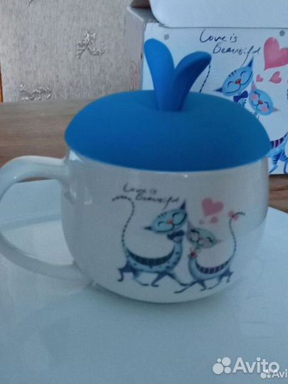 Новая кружка с силиконовой крышкой, Фарфор 330 мл