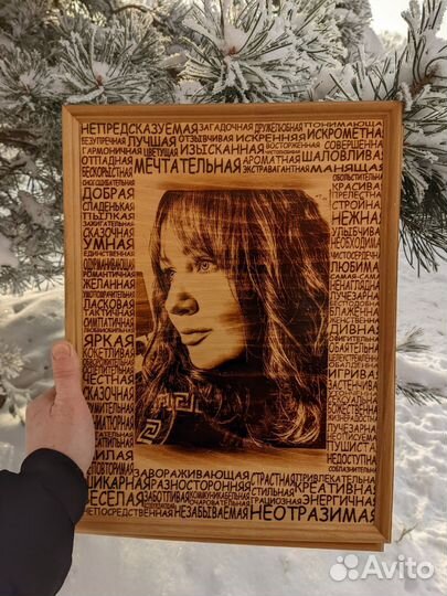 Портрет по фото на дереве огнём