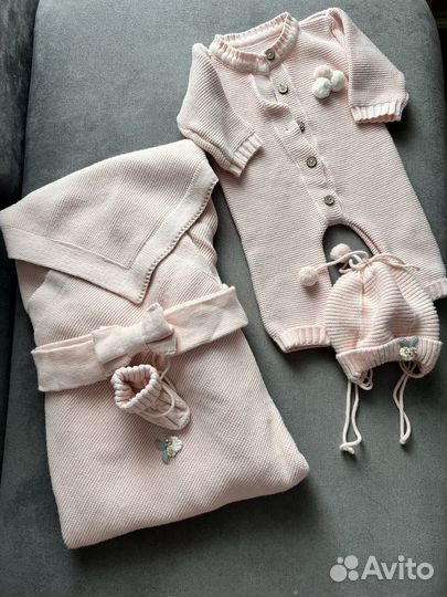 Вязаный комбинезон, комплект, конверт на выписку