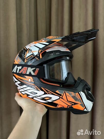 Кроссовый Шлем Shiro M + очки Ataki