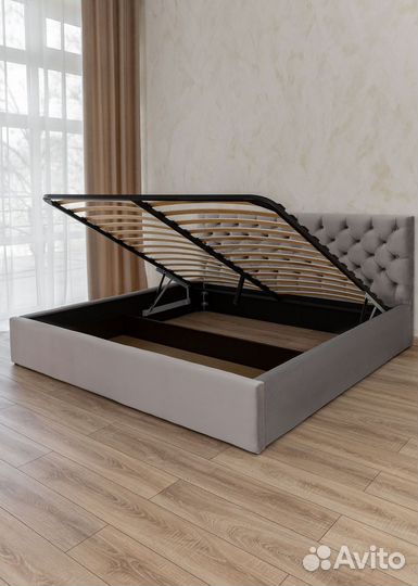 Кровать с подъемным механизмом серая велюр 200х200
