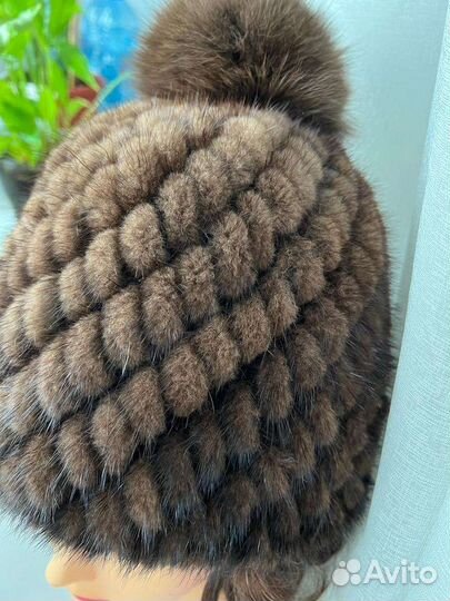 Шапка норковая вязаная женская